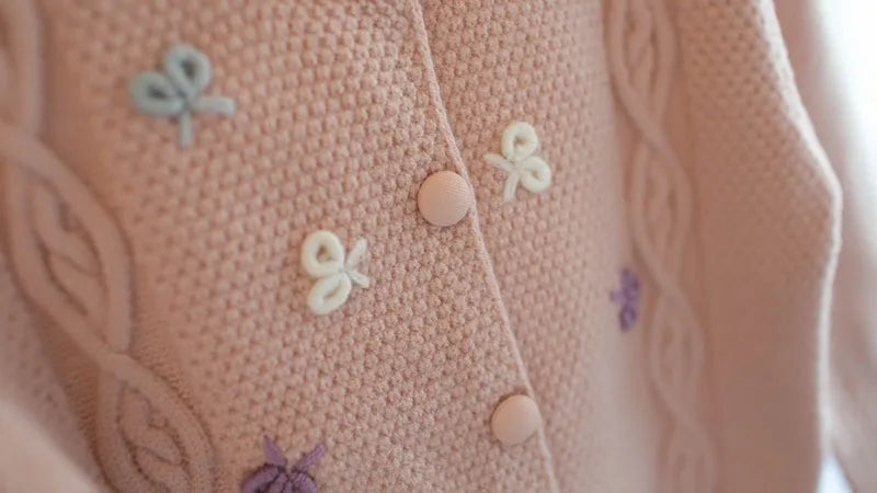 New Autumn Kids Sweater Cute Bow Girls Knitwear Clothes Knit Korean Version Children's Cardigan Tops 2-6T Girls