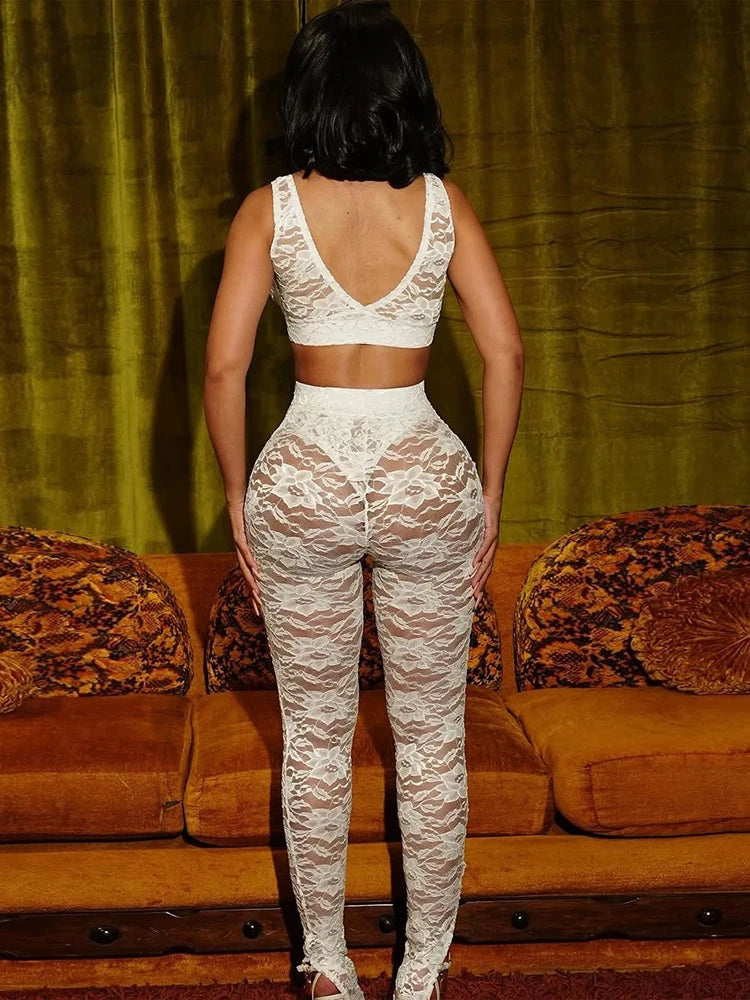 Jacquard Sexy 2 Piece Set Women Thin Summer Coquette Wide Belt Tank Tops + Leggings Stretch Activity Matching Clubwear