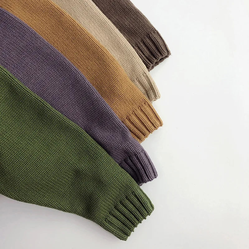 Pure Cotton Solid Kids Sweaters Vintage Boys Pullover Knitwear Toddler Girls Sweater Shirt Outwear For Children 1-6Y Unisex