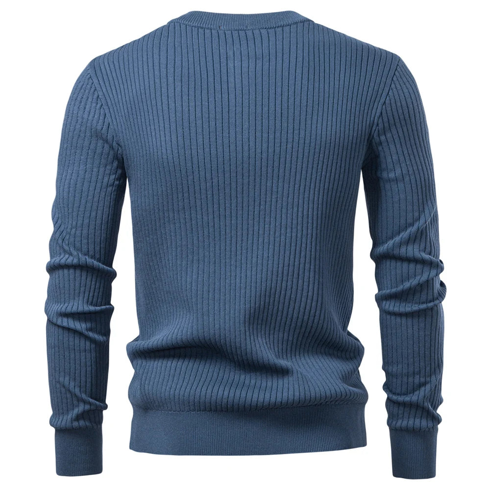 Men's Long Sleeve T-Shirt Fashion Knitted Slim Fit Polo Sweater Ribbed Henley Collar T-Shirt For Men