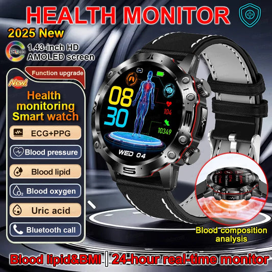 2025 Nieuwe Smart Watch Monitoring Bloeddruk Urinezuur ECG + PPG Fitness Tracker Klok Bluetooth Call Health Smartwatch Voor Mannen