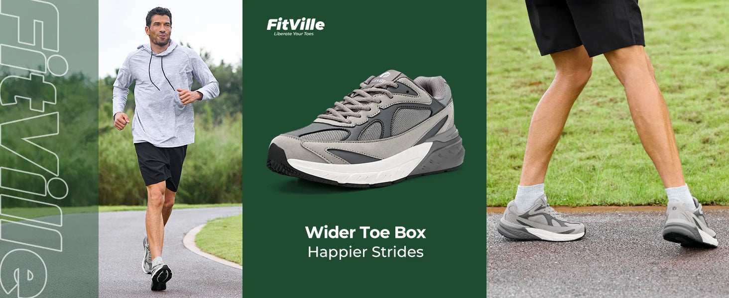 Men's Extra Wide Cushioned Sports Walking Shoes For Swollen Feet, Flat Feet, And Arch Fit - Suitable For Heel Pain Relieve