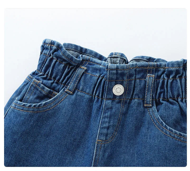 New Spring Kids Jeans Girls Boys Cute Solid Colour Denim Blue Pants Children Loose Trousers 4-6Y Unisex