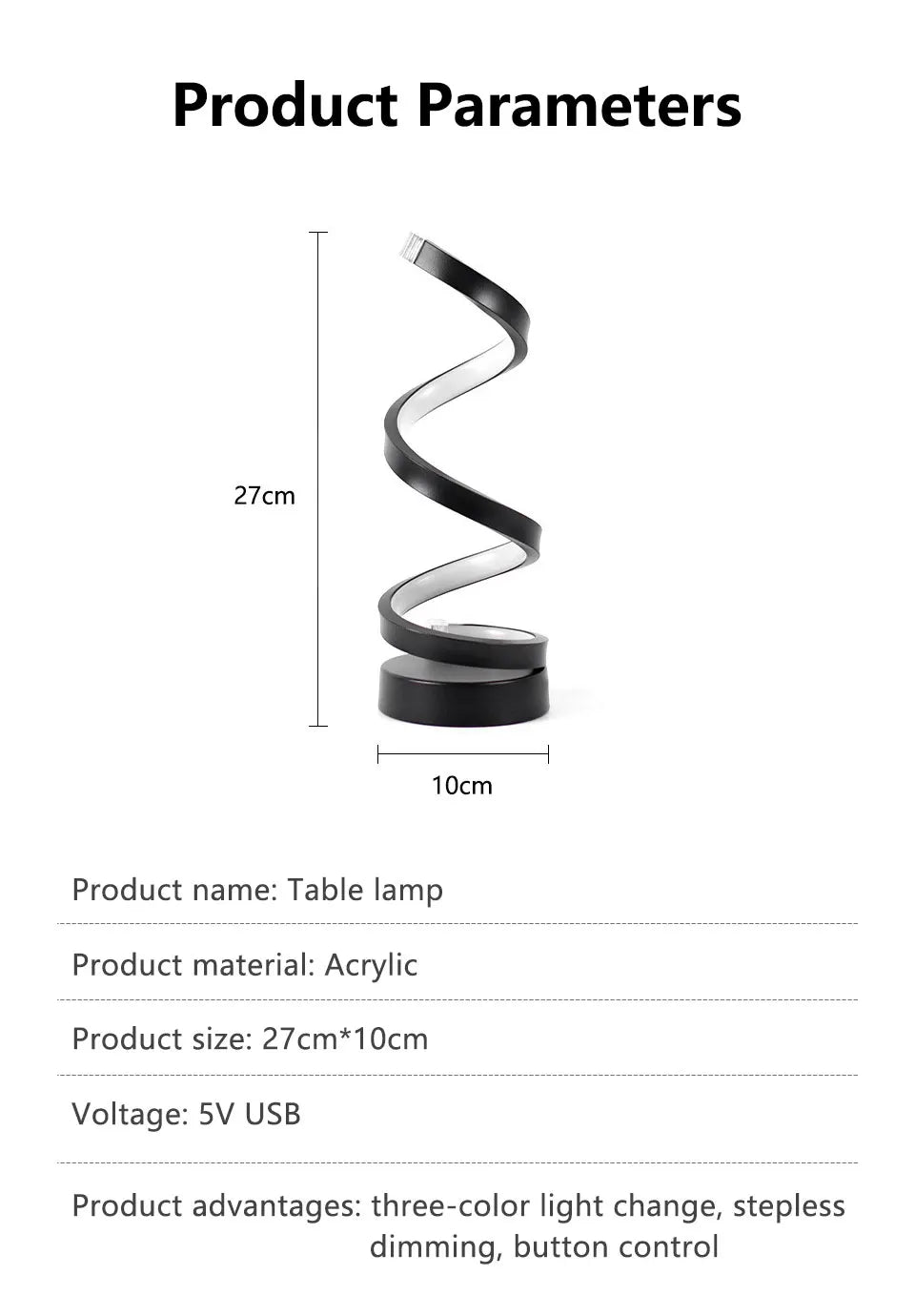 Modern Spiral Table LED Night Light Dimmable Desk Lamp Living Room Nightstand Lamp Bedside Table Study Office Bedroom Decoration