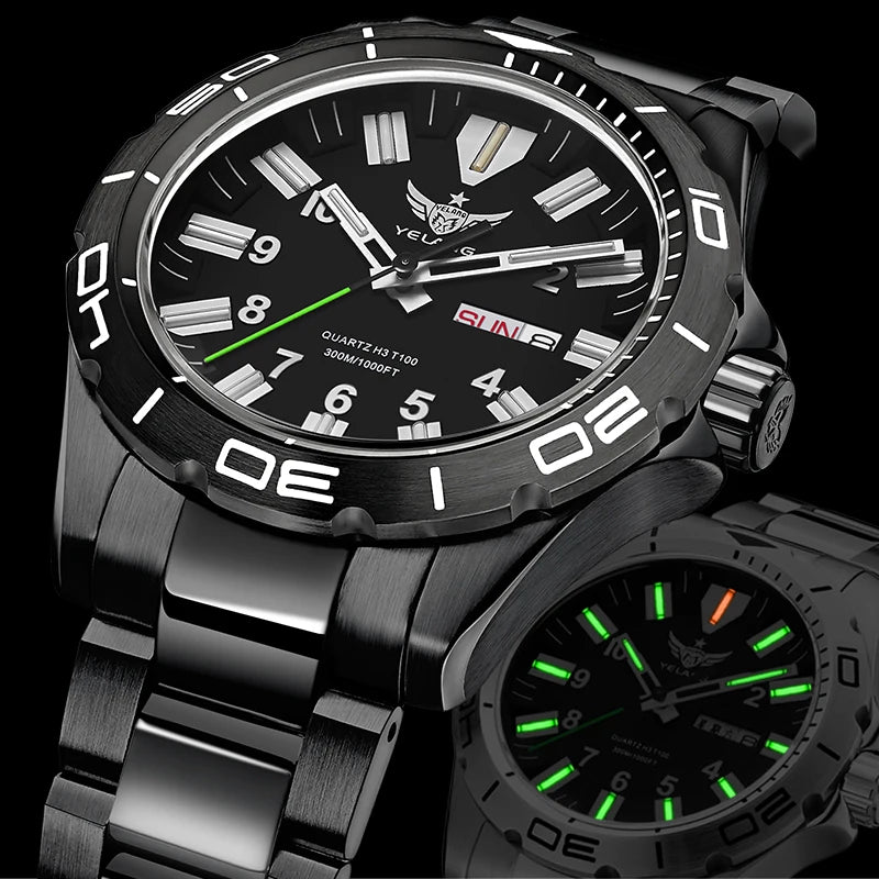 YELANG V1036 42mm Men's Quartz Watch Luminous Display Japan Movement 30ATM Waterproof Stainless Steel Band with Luminous Hands