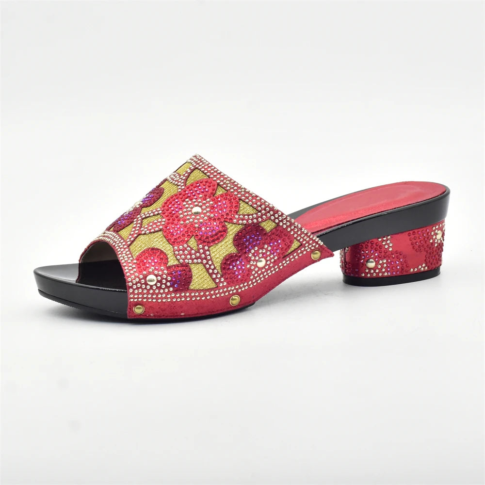 New Red Rhinestone Women Wedding Shoes High Quality African Paty Shoes Open Toe Sexy Ladies Shoes Italian Women Wedding Pumps1