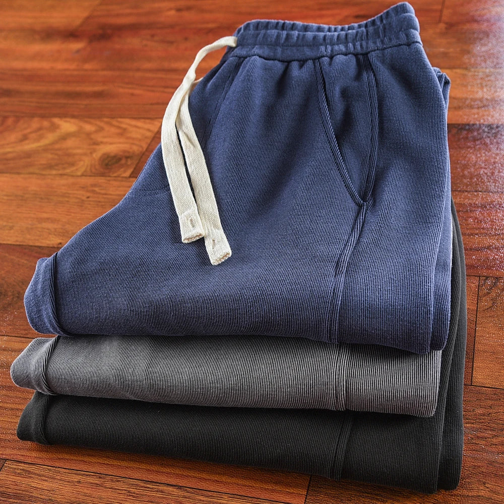 Herfst Nieuwe Amerikaanse Retro Dikke Effen Kleur Gebreide Joggingbroek Heren Eenvoudige Elastische Taille Trekkoord Sport Casual Losse Broek