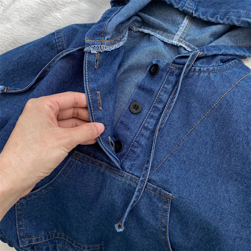 2025 Nieuwe lente kinderjas denim blauwe jas voor kinderen jongens meisjes casual stijl hoodie outfit 7-12 jaar unisex