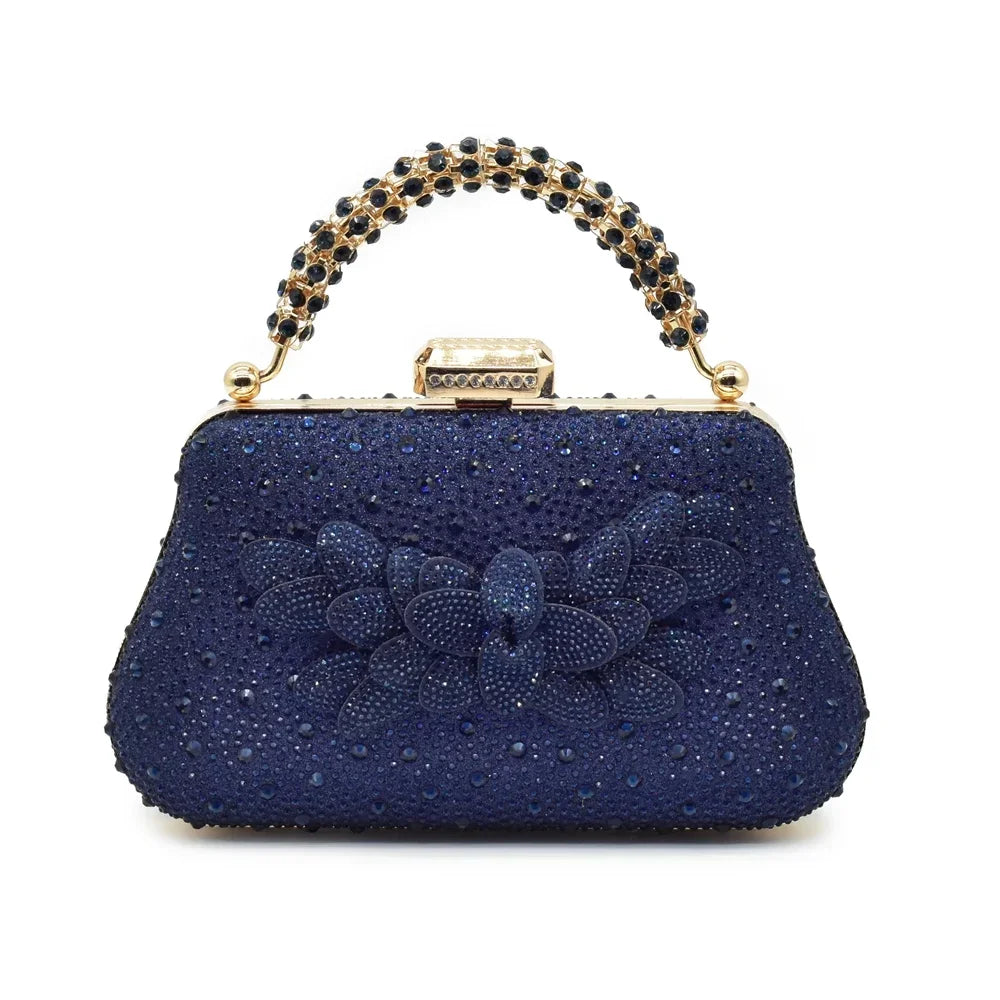 Women's Rhinestones-Decorated Party Luxury Italian Pointed Toe Shoes and Bag Set for Ladies' Wedding Pumps With High Heel