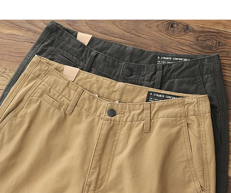 Spring Autumn New American Retro Twill Amekaji Chino Cargo Pants Men's Simple 100% Cotton Washed Straight Casual Trousers