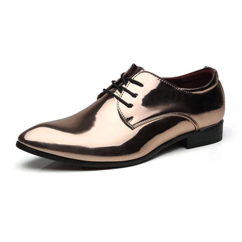 Italy Men Wedding Groom Formal Dress Evening Shoes Pointed Toe Male Gold Blue Red Party Oxfords Shoes