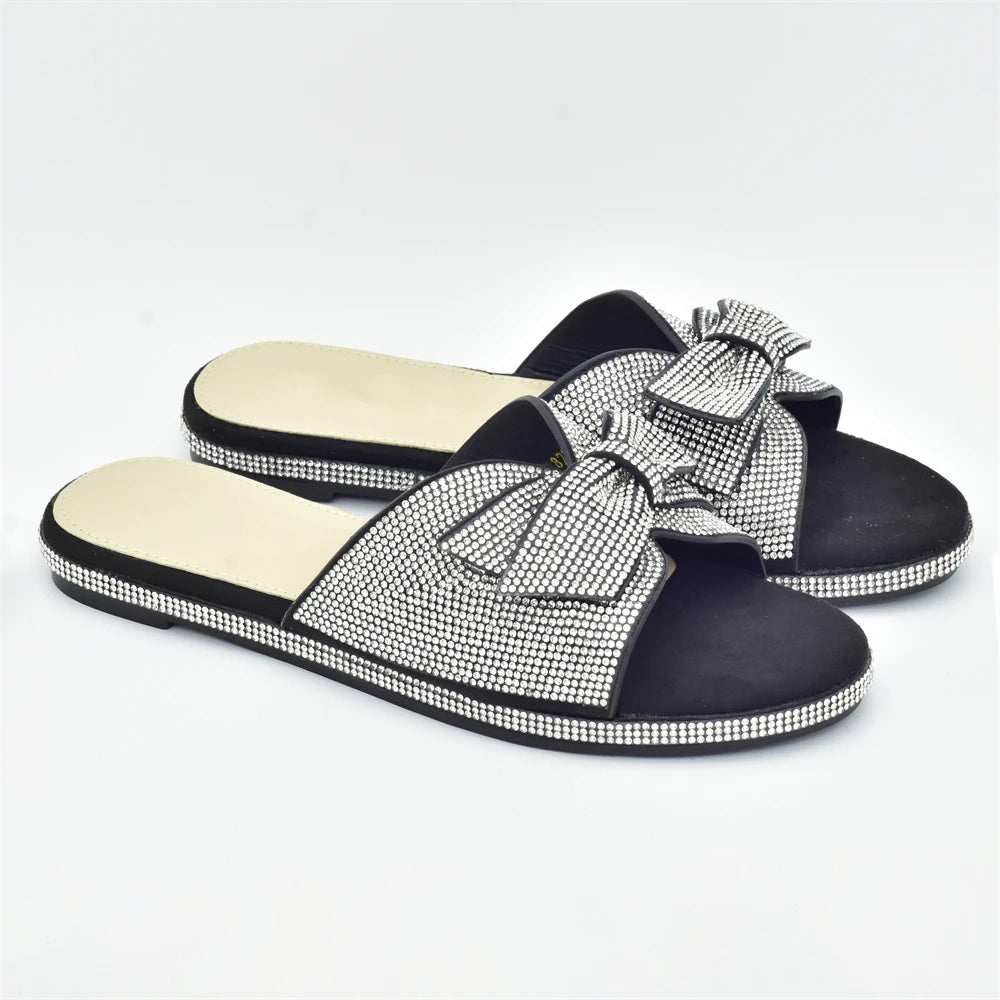 2025 Bling Crystal Bowknot Pumps Women Wedding Shoes Bride Elegant Low Heels Nigerian Women Pumps Shoe for Women Designer Luxury