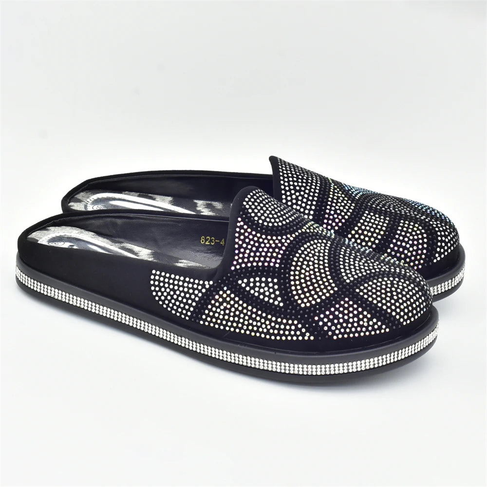 Fashion Women Mules Half Closed Slippers for Female Shoe Bling Rhinestone Sparkly Light Comfy Walking Shoe