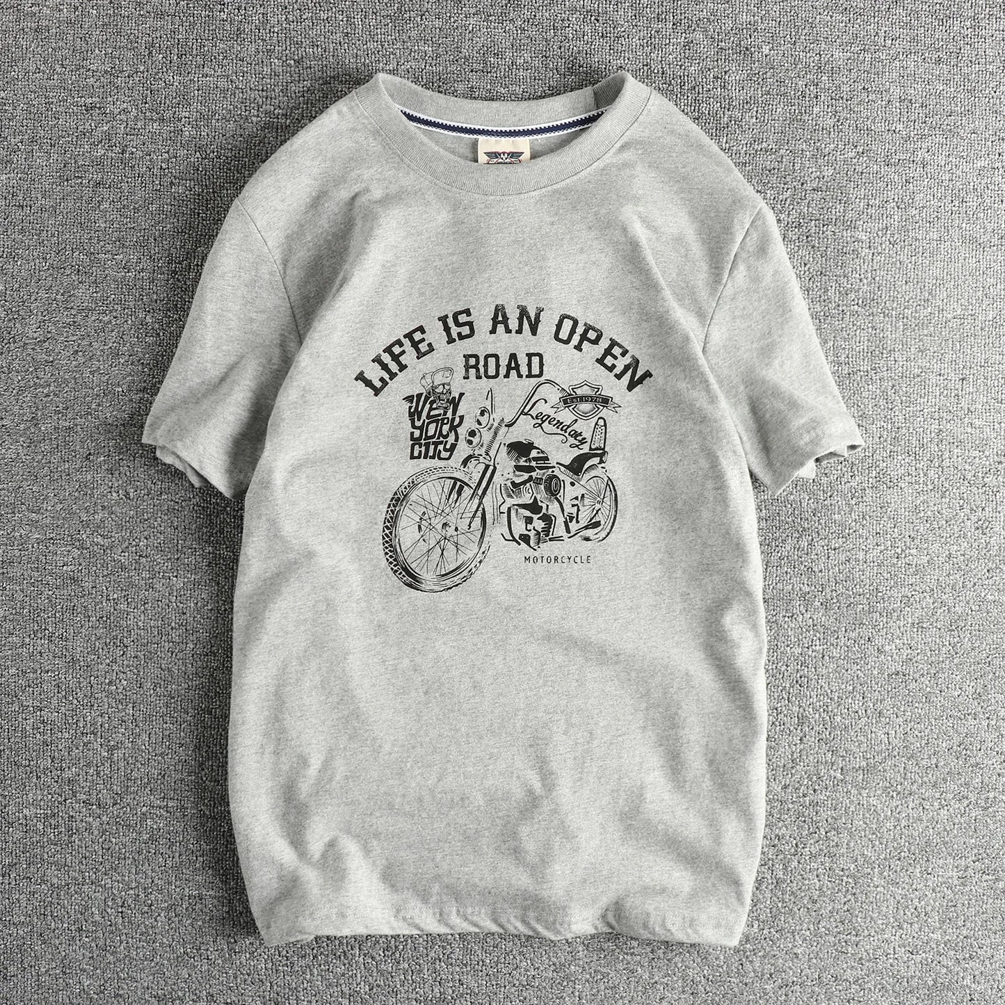 2025 Zomer Amerikaans Retro Korte Mouw O-hals Skelet Motorfiets Bedrukt T-shirt Herenmode 100% Katoen Gewassen Casual Tops