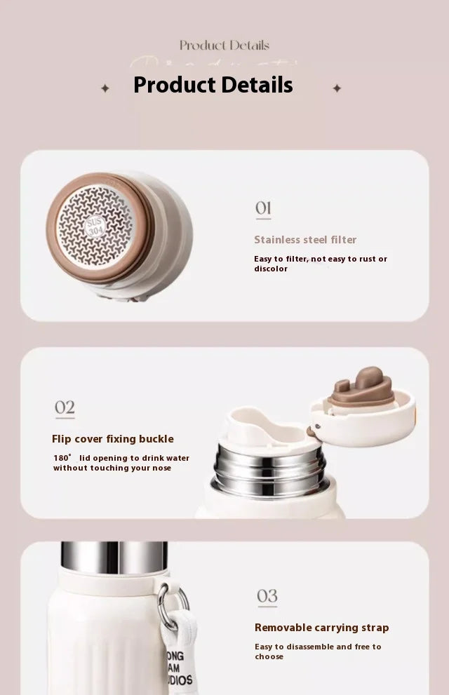 316 SS Vacuum Insulated Thermos Flask - 24/12Hr Hot/Cold Retention, Leakproof, Minimalist Design, Travel Mug Office & Car