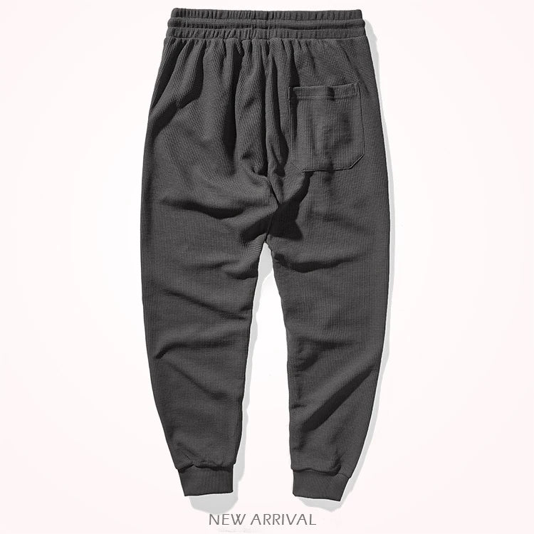 Herfst Amerikaanse eenvoudige wafel borduurwerk joggingbroek herenmode puur katoen losse elastische taille trekkoord sport casual broek