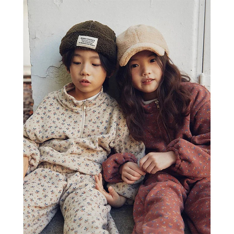 Toddler Kids Clothing 2PCS Set Girls Boys Hoodie Suits Vintage Waffle Casual Style Children's Clothes Outfit 1-5Y Unisex