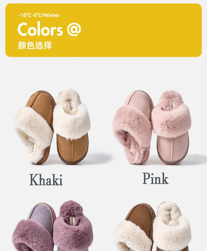 Women's Winter Warm Fur Fluffy Cotton Cosy Slippers With Non-Slip Indoor Plush Bedroom Flat Plush Slides Ladies' Shoes