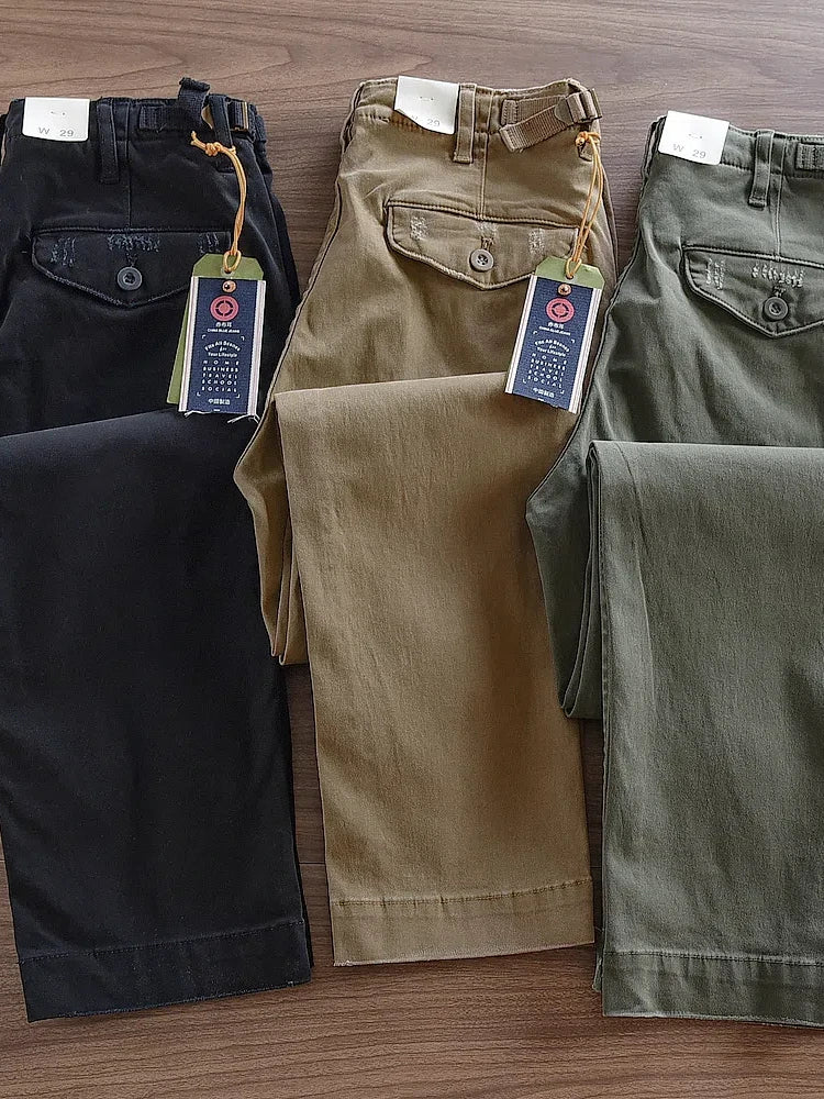 Herfst en winter Nieuwe Amerikaanse retro geweven twill zware cargobroek Heren eenvoudige 97% katoen gewassen casual rechte broek
