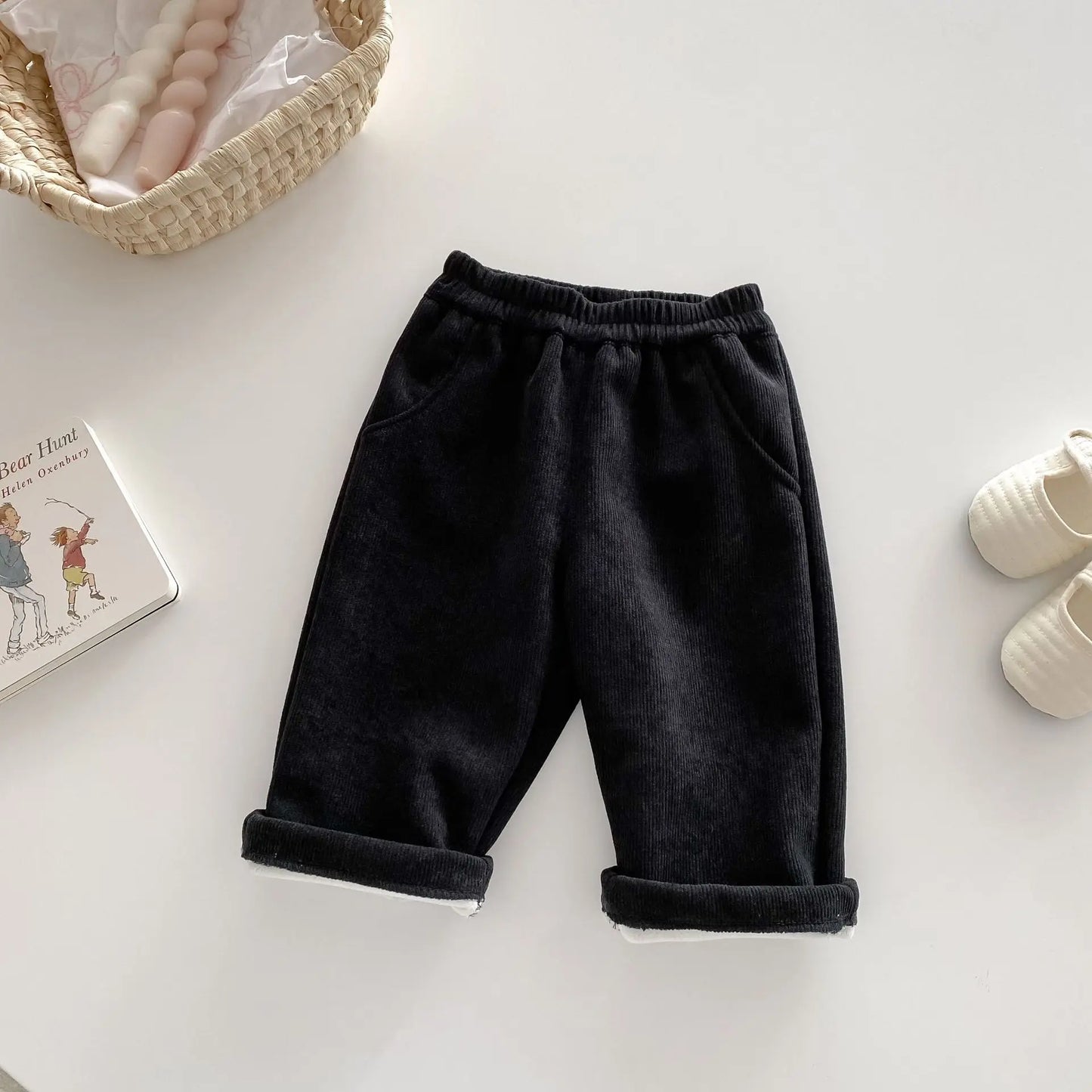 Autumn Kids Baby Pants Thickened Fleece Lining Floral Girls Trousers Warm Fashion Leopard Print Boys Pants Outwear 1-5Y Unisex