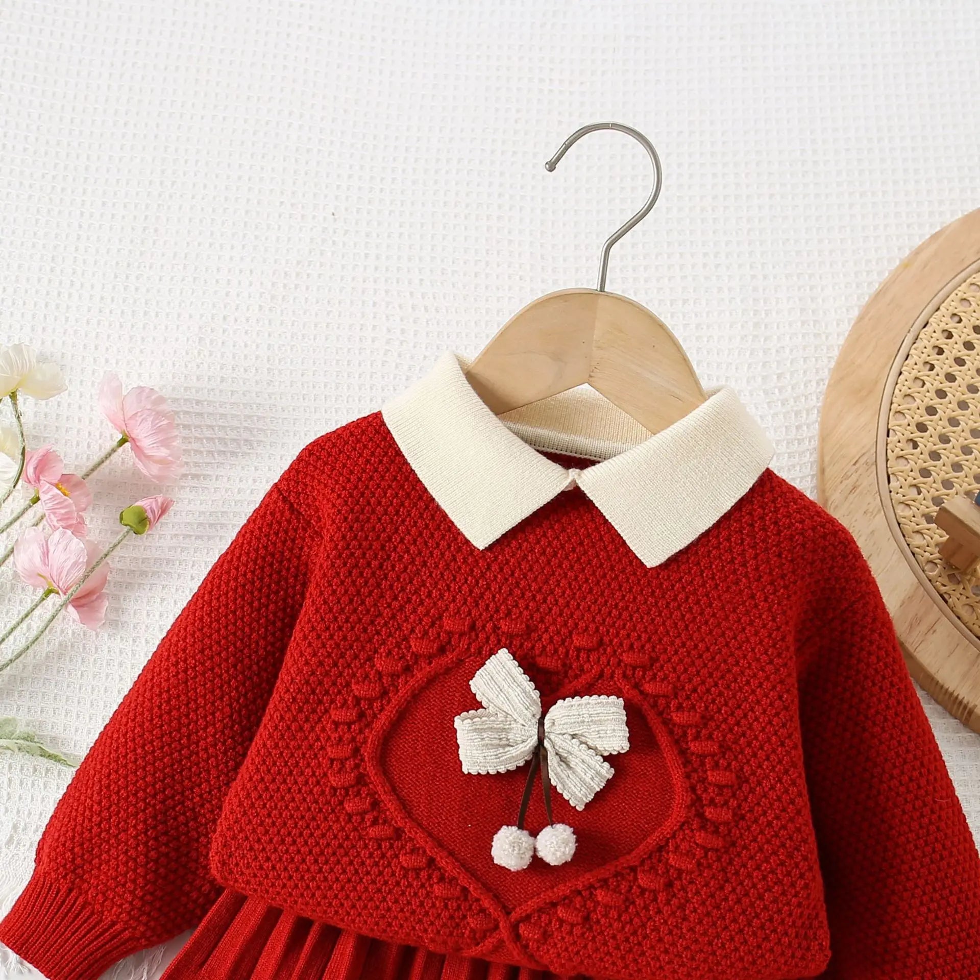 Autumn Kids Sweater Cute Bow Girls Knitted Pullover Korean Version Children Fall Knit Clothes Tops 9M-5T Girls