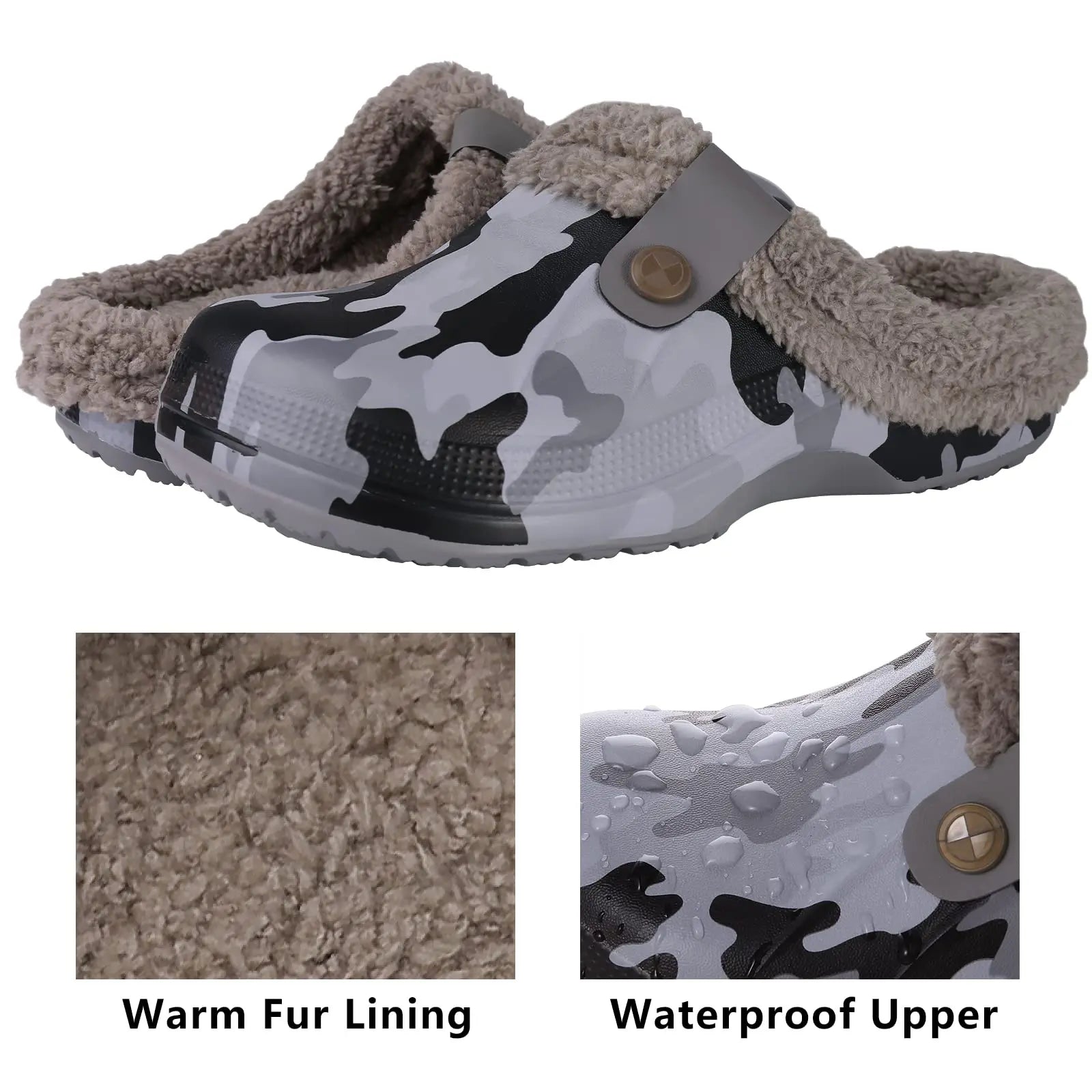 Unisex Plush Garden Winter Slippers Fur Clogs Slippers Non-Slips Cosy Fuzzy Home Slides With Soft Furry Waterproof For Men & Women