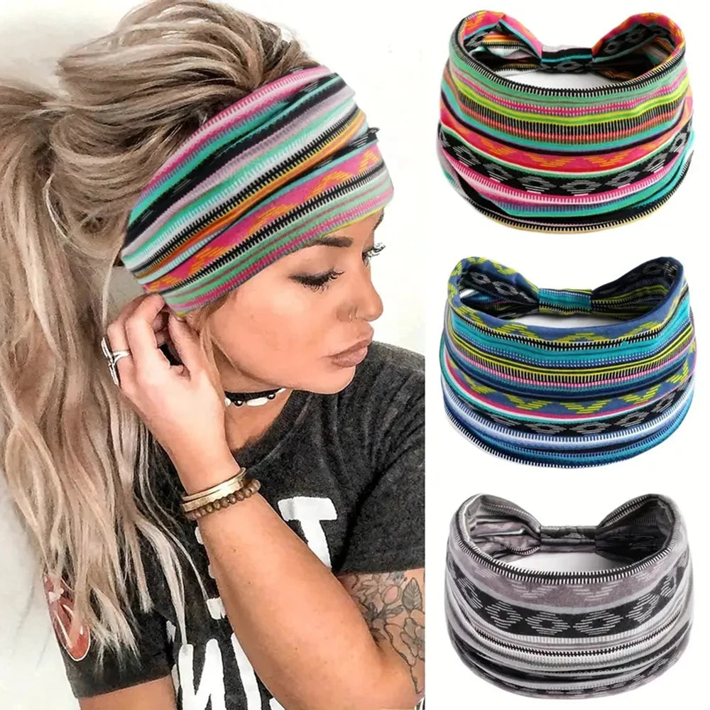 1 stuk Europees-Amerikaanse dames Bohemian stijl elastische hoofddoek modieuze ademende katoenen brede rand haaraccessoires