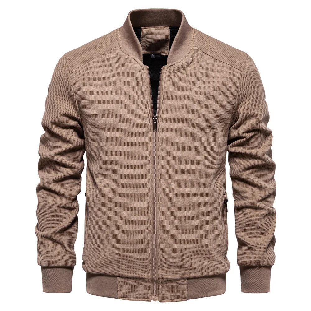 Men's Waffle Fleece Lined Bomber Jacket Autumn Winter Warm Casual Zipper Pocket Outwear Jackets and Coats for Men
