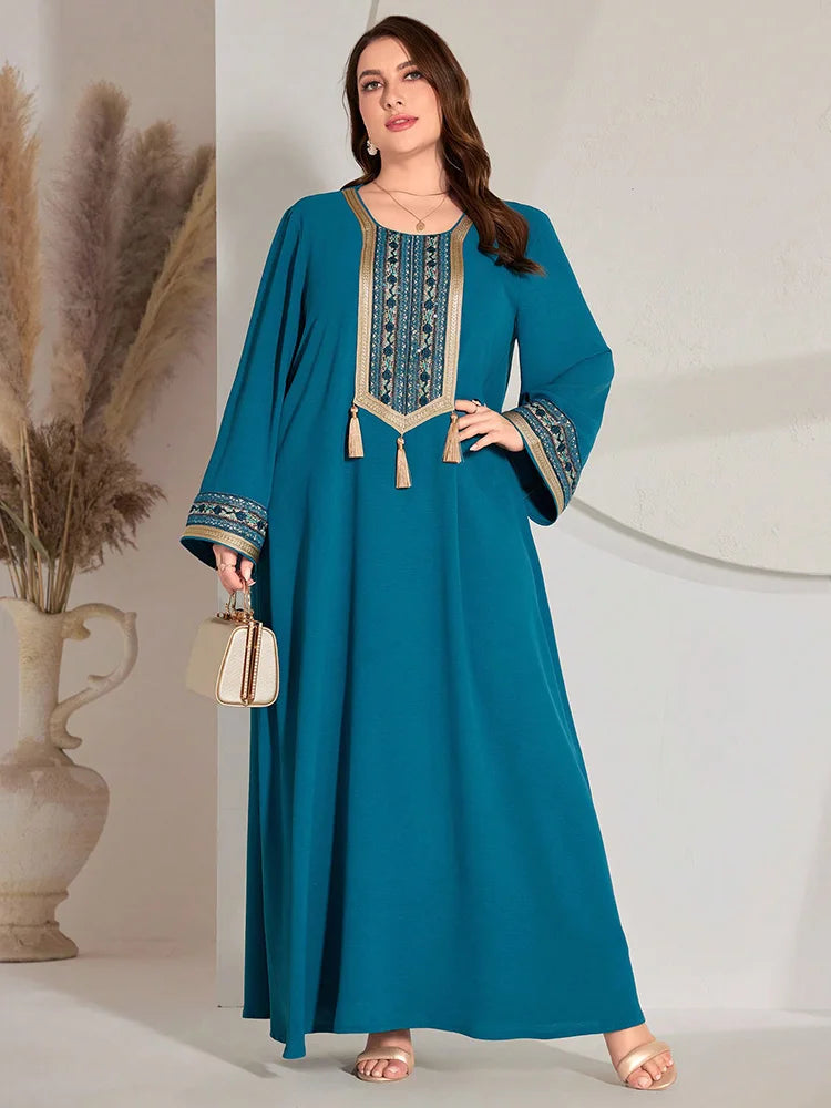 Women's Luxury Elegant V-Neck Mesh Party Evening Maxi Dresses Summer Plus Size Printed Lantern Sleeves Long Dress