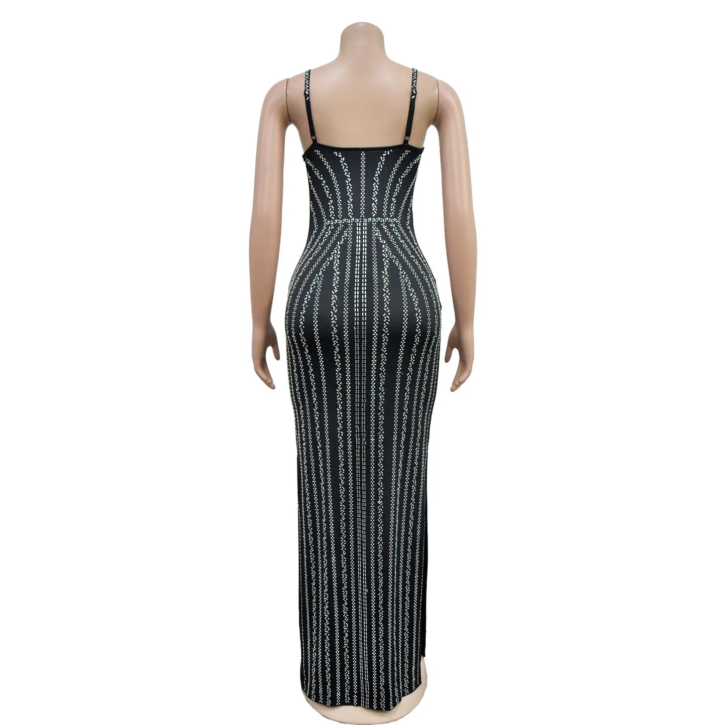 Women's Sexy Solid Color Spaghetti Strap Rhinestone Decor Deep V Neck Party Dress