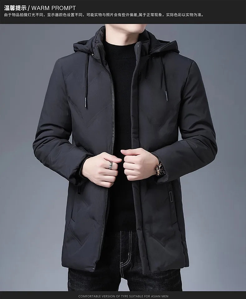 Men's Top Grade Designer Brand Parka Jacket, Thick Casual Fashion Windbreaker, Hooded Quilted Bubble Male Long Coats