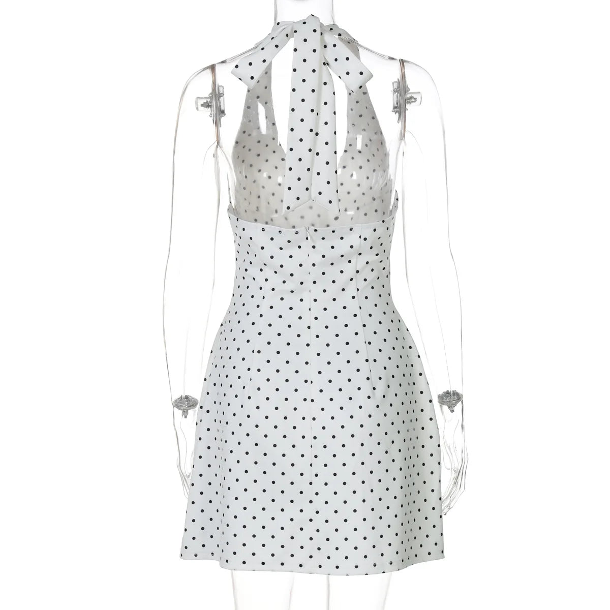 Polka Dot Printed Halter Dress Women's Sexy V neck Backless Mini Dress High Waist Bodycon Summer Fashion Vacation Dress