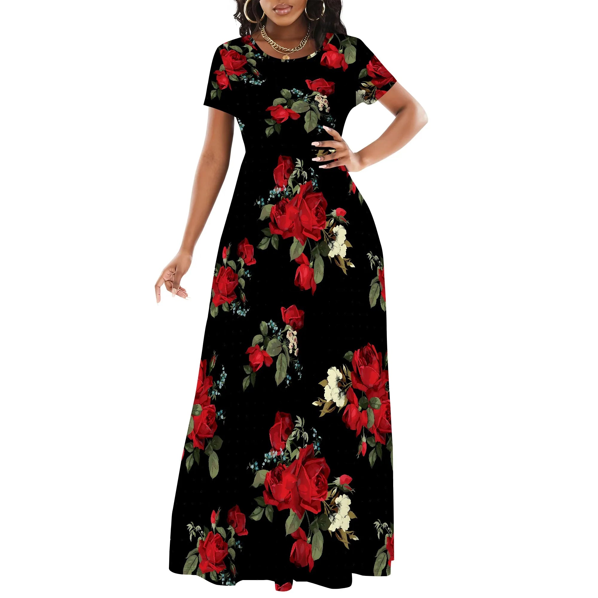 Summer Off Shoulder Floral Print Maxi Dress Elegant Short Sleeve Vacation Outfit