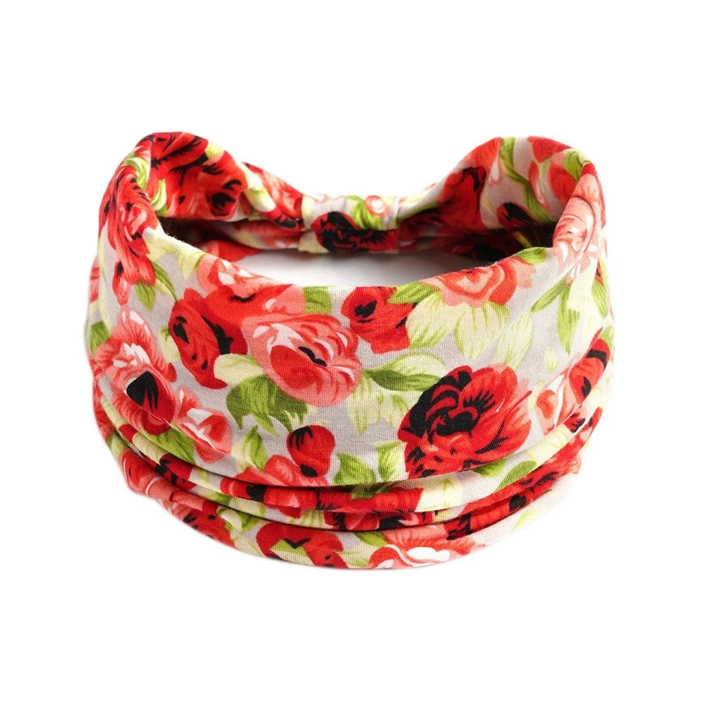 Bohol Headbands Women Wide Knotted Hairbands Elastic Turban Head Bands Non-Slip Floral Yoga Sports Sweatbands Workout Head Wraps