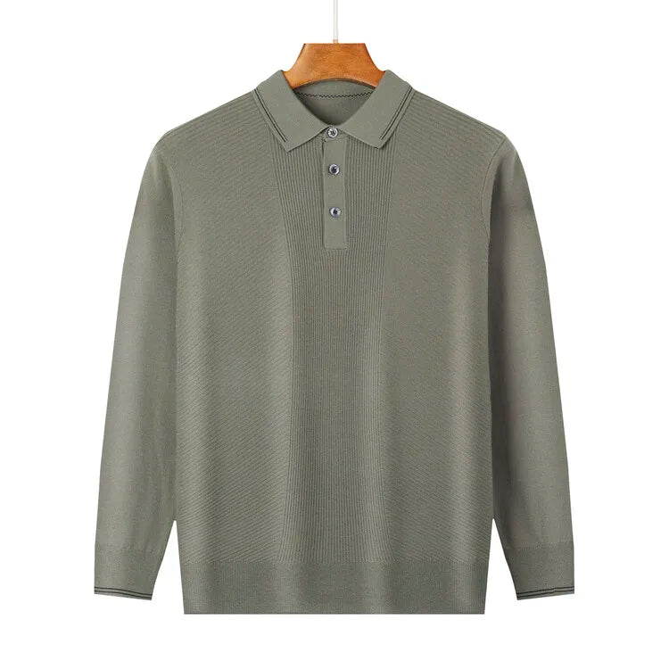 Men's Solid Colour Business Casual Polo Shirt, Suitable For Daily Commute, Pullover Sweater, Warm Knitted Long-Sleeved Cardigan