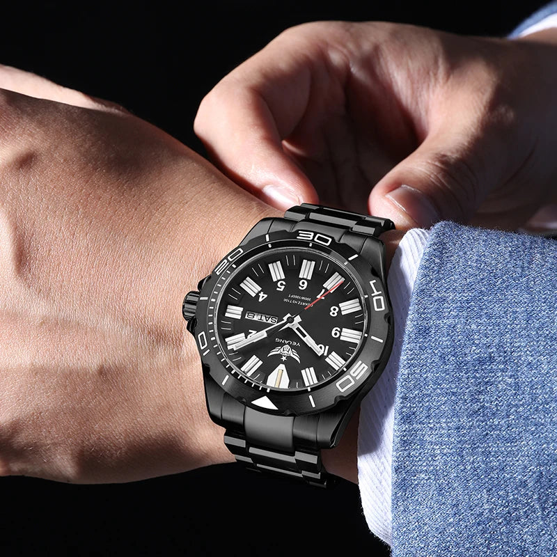 Yelang 42mm Men's Quartz Watch Ultra Long Range 10-Year Battery Life 30ATM Waterproof Stainless Steel Band Swiss Movement