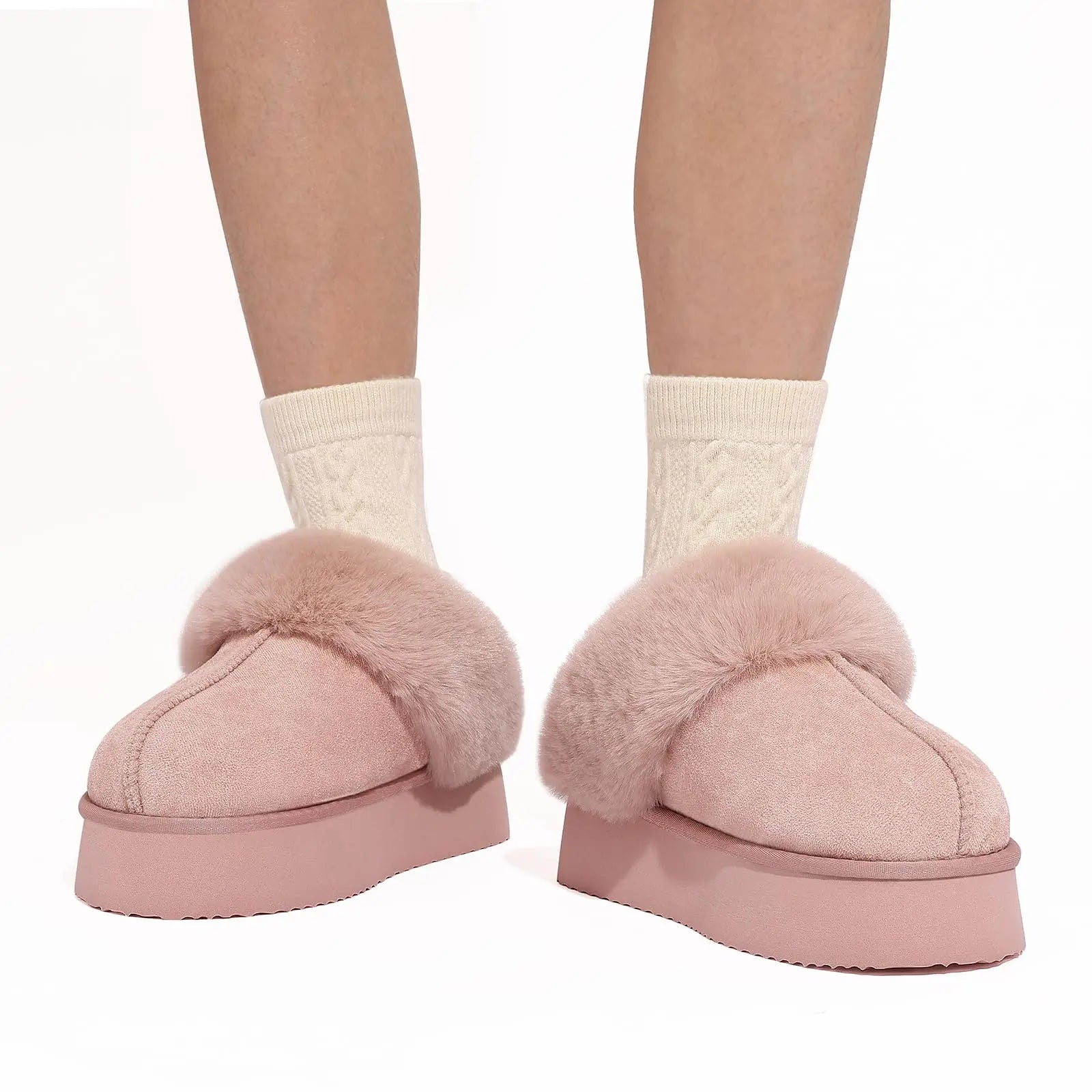 Women's Fashion Fur Winter Slippers With Thick Sole Fluffy Fuzzy Slippers and Anti-Slip Platform Slides Plush Shoes