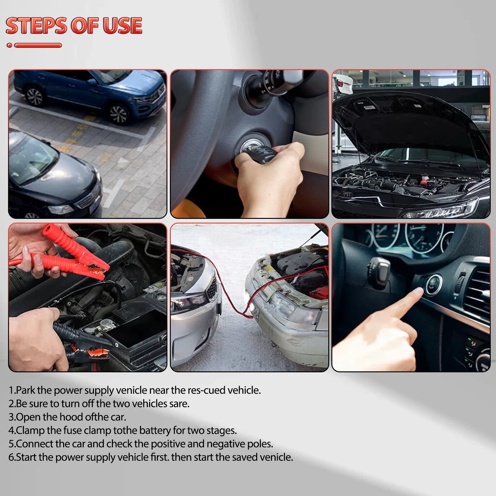 High Quality 3M 500A Car Battery Jump Cable Booster Cable Line Emergency Jump Starter Leads Van SUV Double-ended w/ Clamps Clips