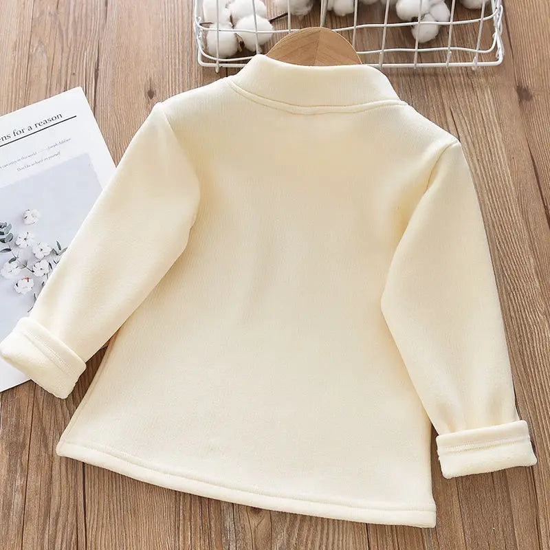 New Autumn Kids Fleece Padded Shirts Cute Embroidery Rabbit Girls Thicken Blouse Versatile Warm Children Lace Tops 1-9T Girls