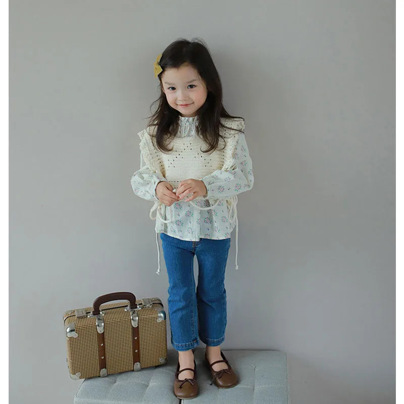 New Autumn Kids Jeans Girls Cute Slim Fit Denim Flared Pants Children Simplicity Blue Skinny Trousers 1-6Y 2-7T Girls