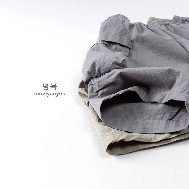 2025 Zomer Nieuwe Kinderen Casual Broek Katoen Jongens Veelzijdige Cargo Broek Effen Meisjes Dunne Losse Shorts Kinderen Outdoor Broeken 4-6Y Unisex