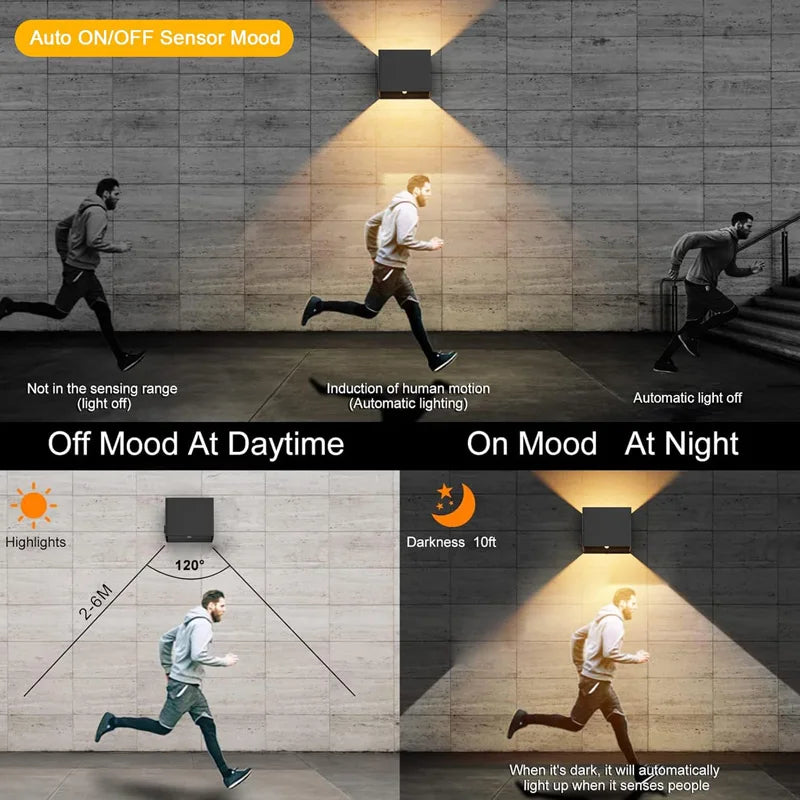 LED-wandlamp, USB-oplaadbaar, aluminium, nachtlampje voor binnen, met bewegingssensor voor slaapkamer, gang, trap, kamerverlichting