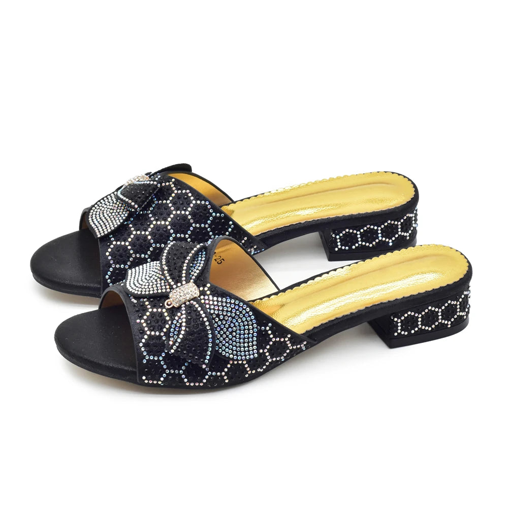 Women Bow Pumps Decorated with Rhinestone Slip-On Peep Toe Low Heels Ladies Dress Party Shoes for Bride's Wedding