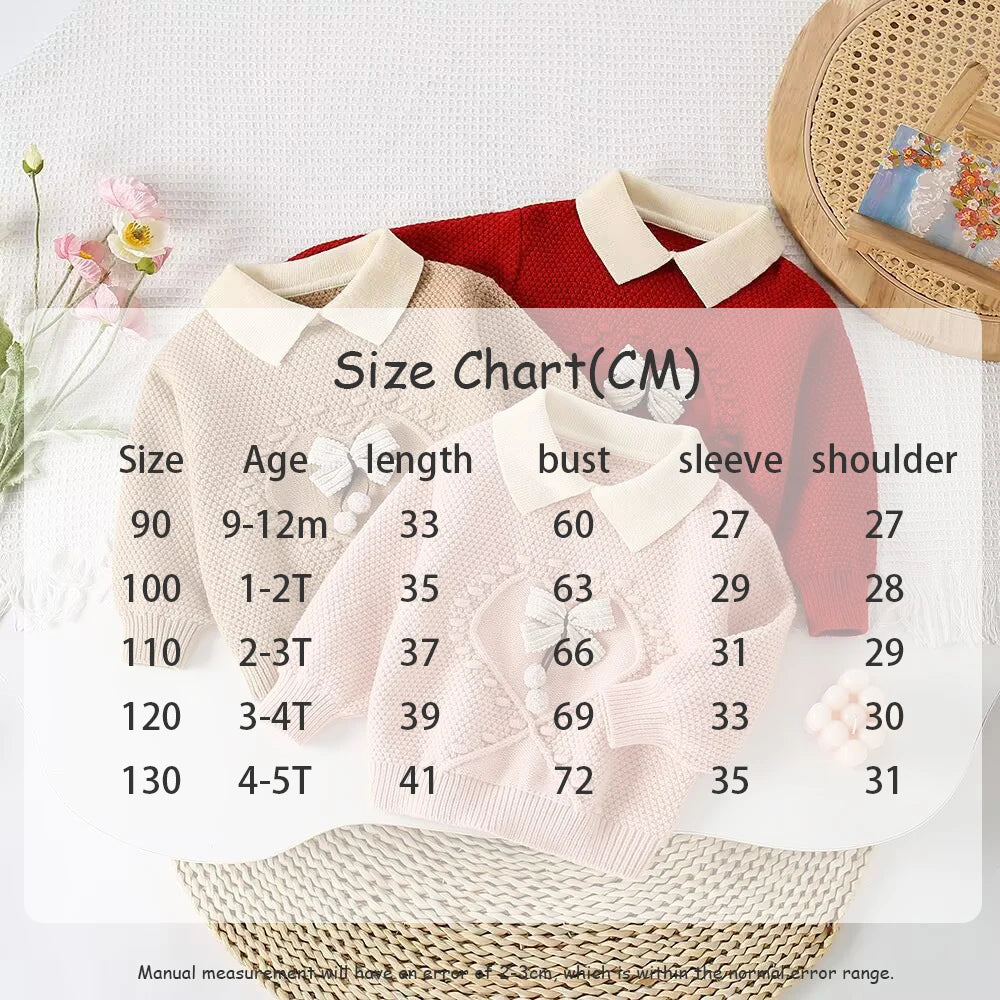Autumn Kids Sweater Cute Bow Girls Knitted Pullover Korean Version Children Fall Knit Clothes Tops 9M-5T Girls