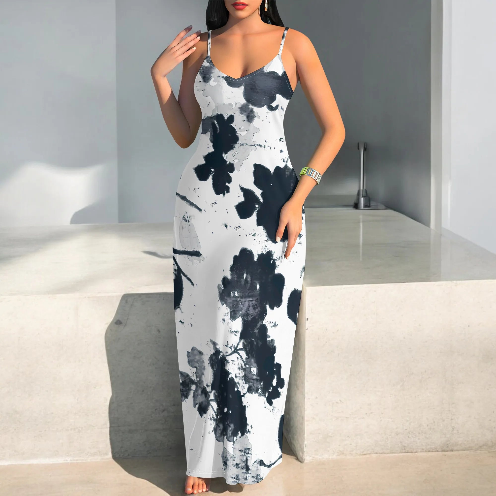 Color Splash Art Maxi Dress Plus Size Sleeveless Summer Vacation Party Dress