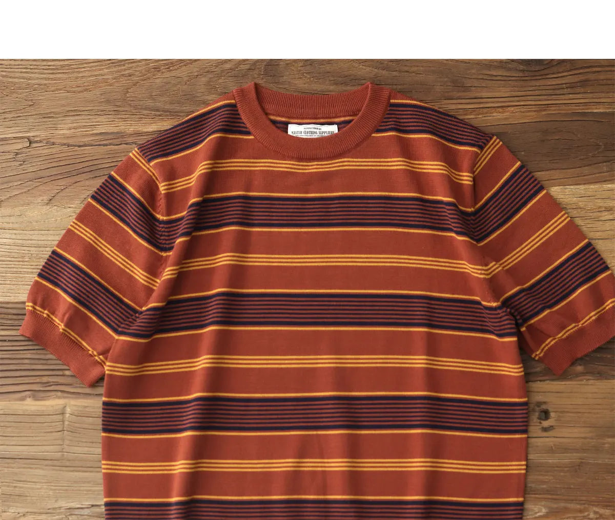 2025 Zomer Nieuwe Amerikaanse Retro 280G Korte Mouw O-hals Gebreid Gestreept T-shirt Heren Eenvoudig 100% Katoen Gewassen Casual Slim Tops
