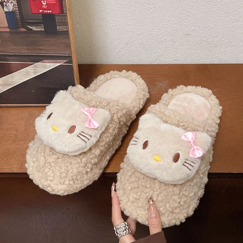 Kids' Slippers House Shoes Cartoon Hello Kitty Winter Shoes Warm Soft Bottom Anti-Slip Shoes For Girls Size 36-41