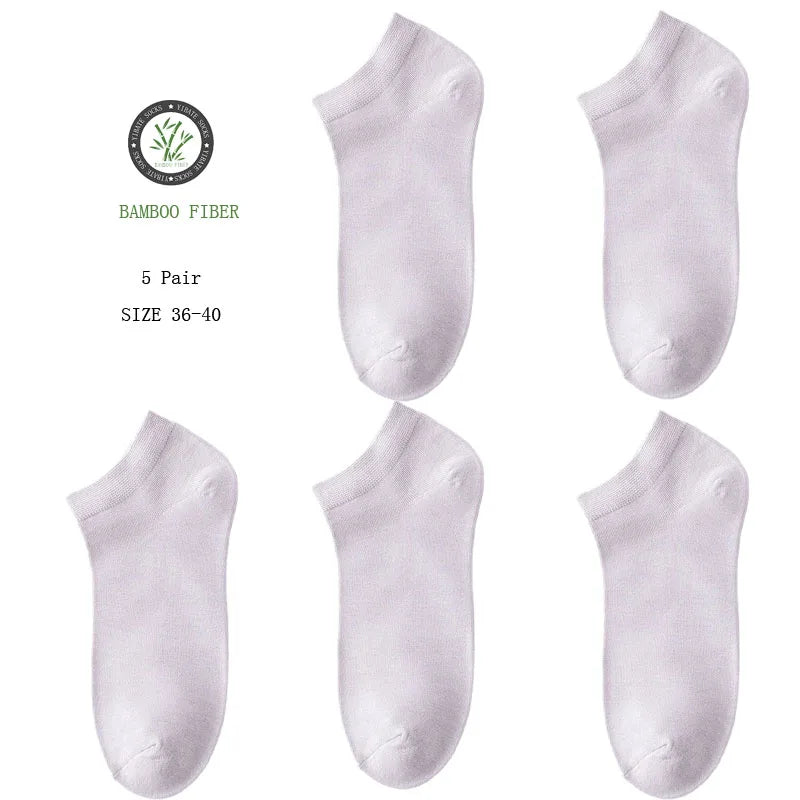 5 Pair Women's Ankle Bamboo Fibre Socks Solid Colour Summer Breathable Casual Short Socks High Quality Woman Boat Socks Set