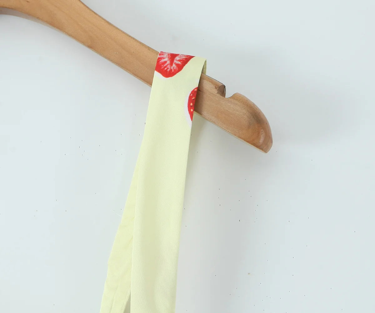 Cute Print Yellow Sexy Corset Style Sling Mini Dresses Women Summer A-line Holiday Dress Backless Robe