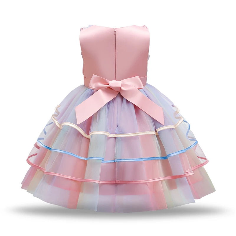 Fashion Girl's Dress Summer Rose Princess Dress Patchwork Mesh Performance Costume Children's Birthday Gown 3-8Y Girls